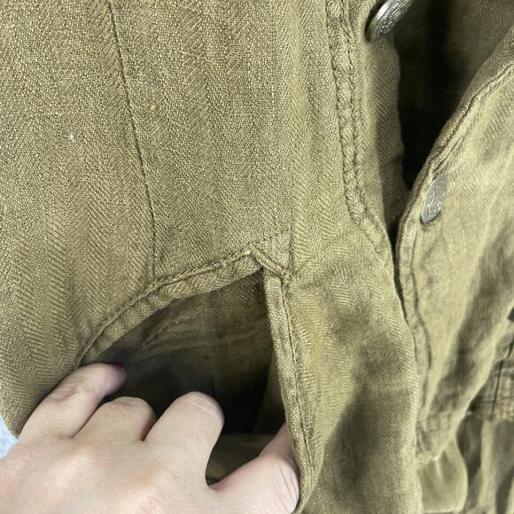 Free People Jacket Womens XS Brown Linen Ruffle Hem Double Breasted Boho Blazer - Picture 12 of 16